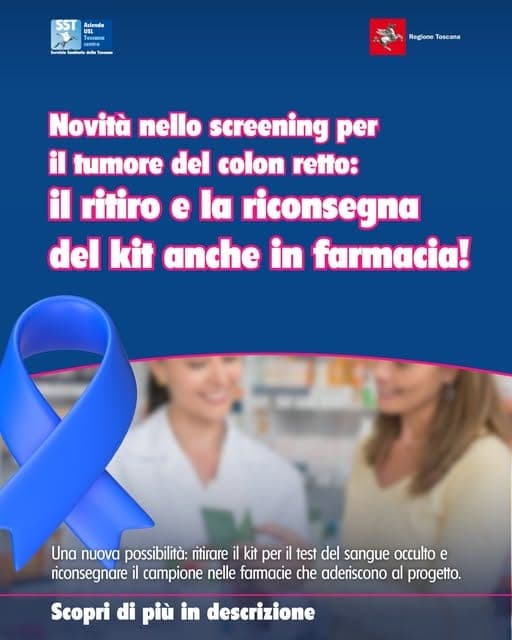 Screening colon retto: il kit ora si ritira anche in farmacia