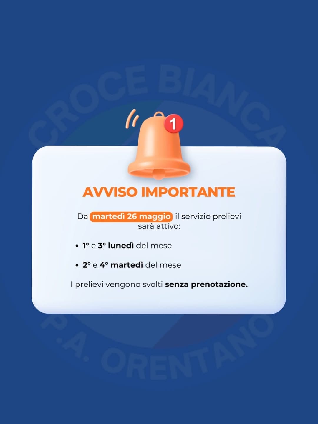 Croce Bianca Orentano: Ampliato il servizio prelievi