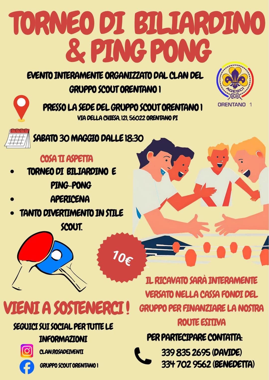 Scout Orentano: Torneo di Biliardino e Ping Pong con Apericena