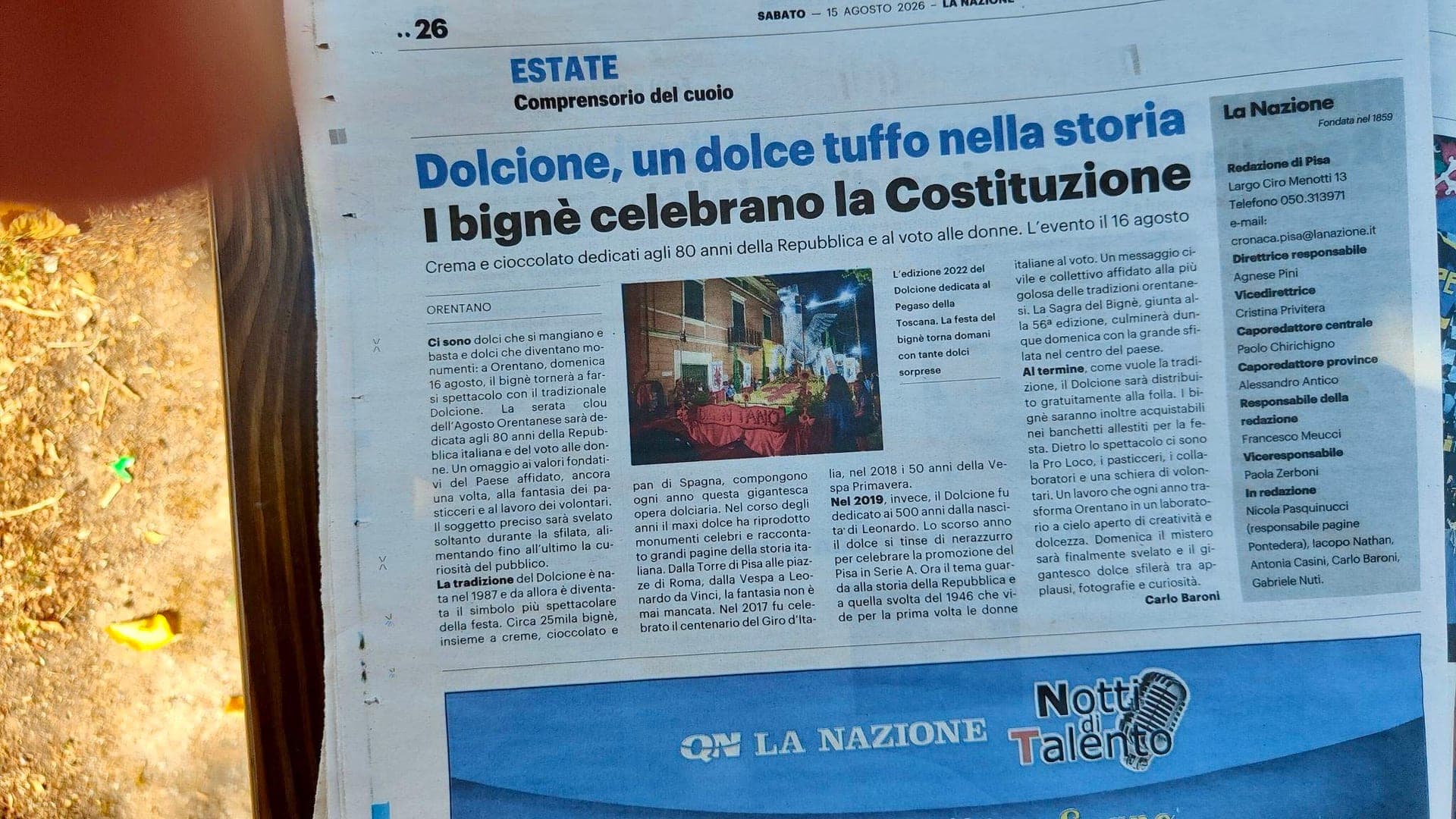 Orentano: Eventi estivi in Piazza Matteotti dal 10 al 16 agosto