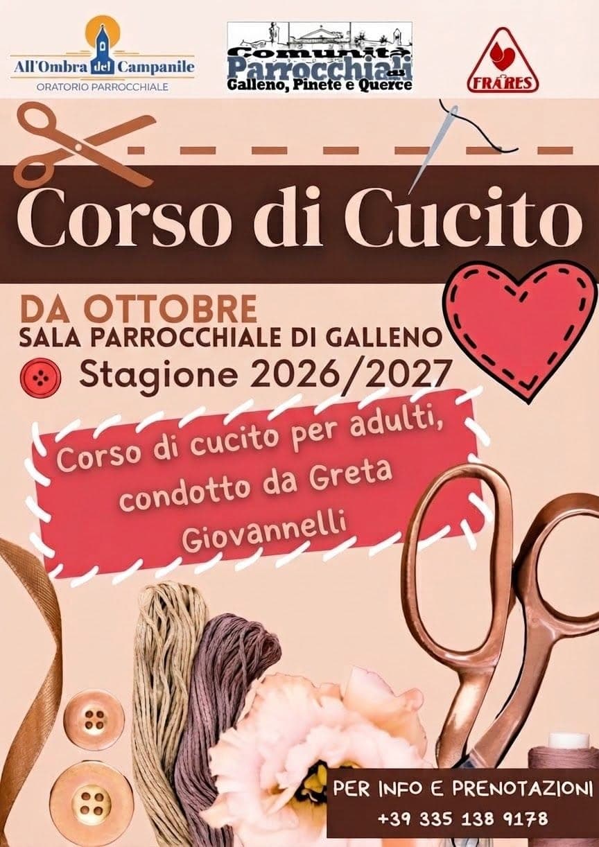 Corso di cucito a Galleno: lezioni in parrocchia da metà ottobre