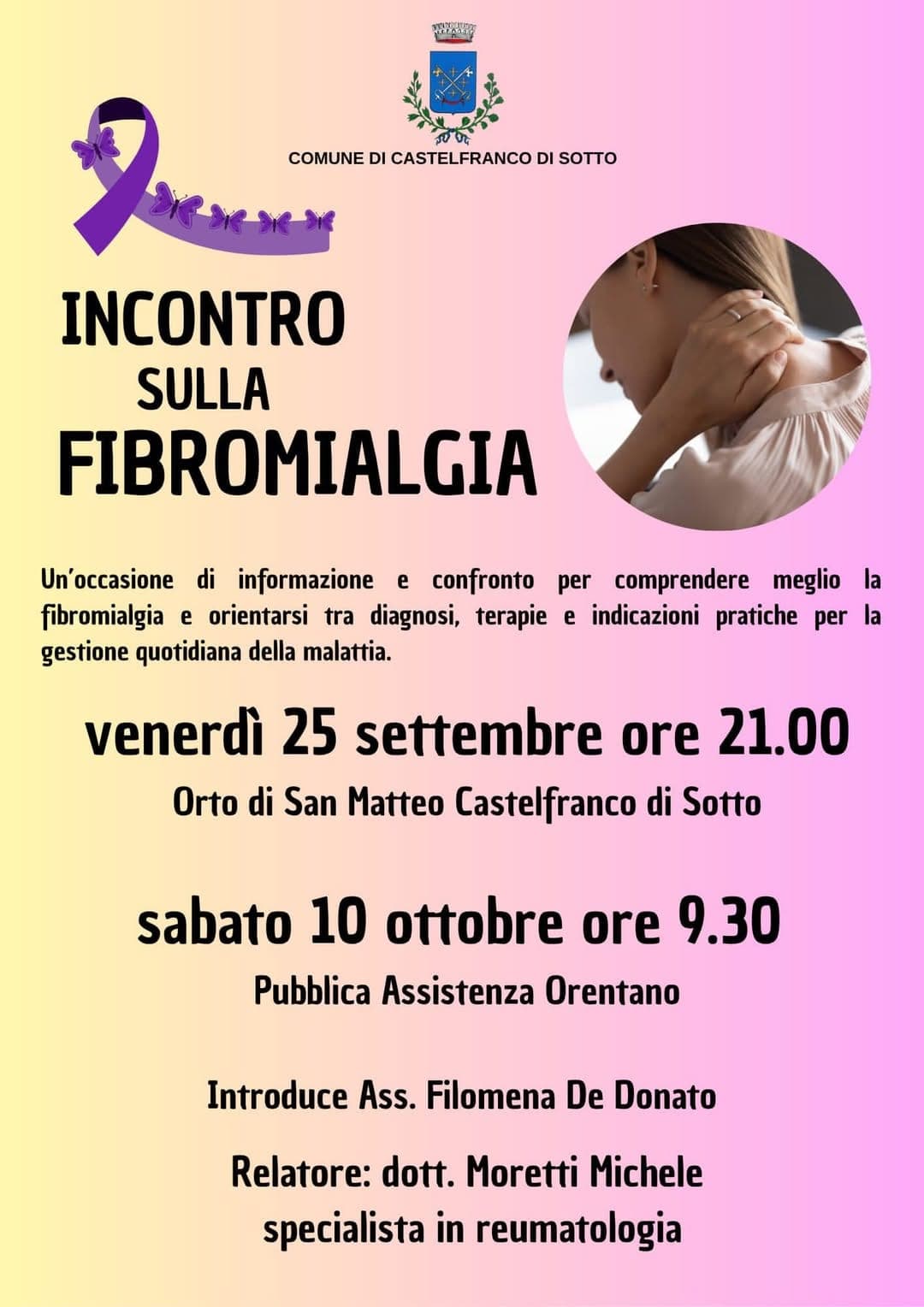 Fibromialgia: due incontri informativi a Castelfranco di Sotto e Orentano