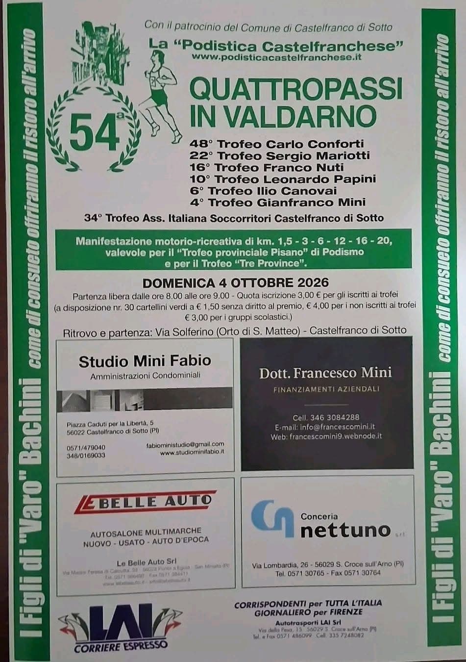 Quattropassi in Valdarno 2026: la 54ª edizione a Castelfranco di Sotto