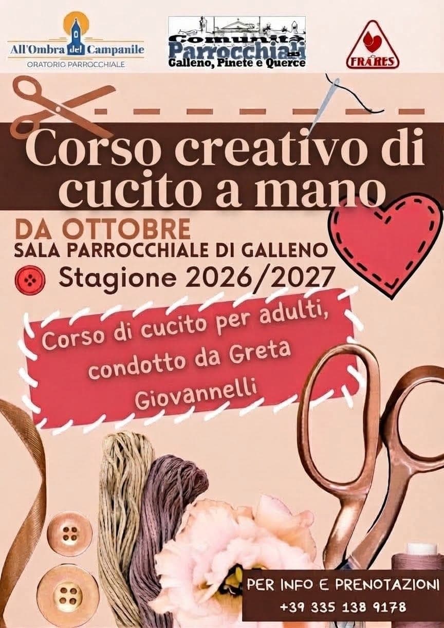 Cucito a mano: nuovo corso serale a Galleno