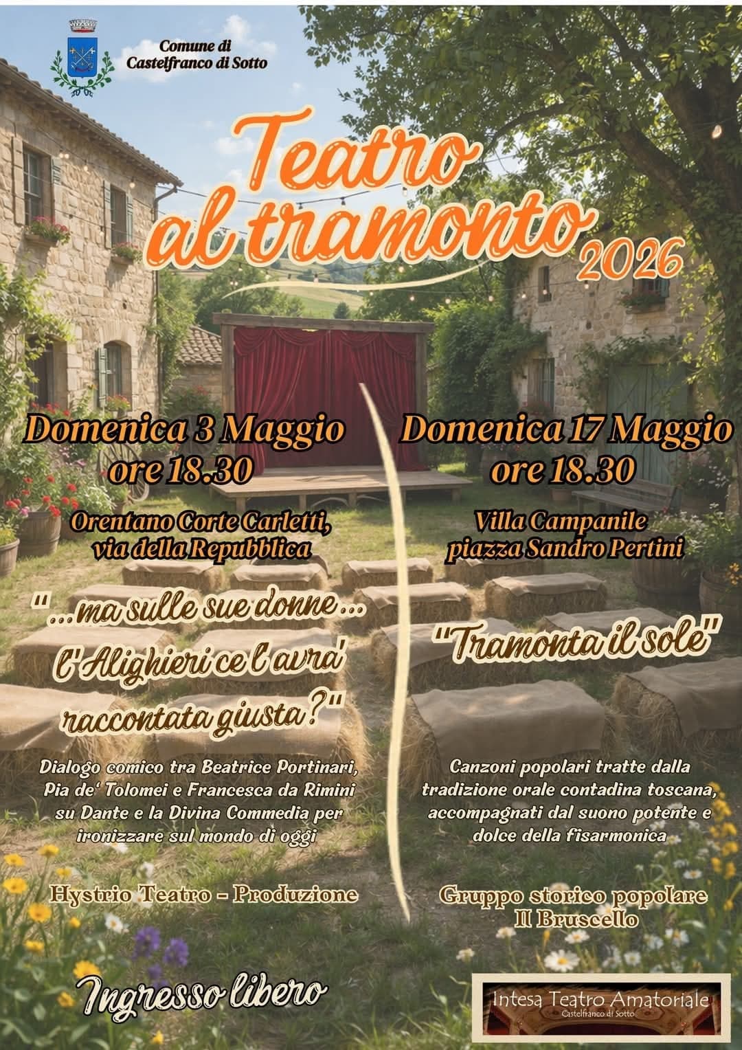 Teatro al tramonto: spettacoli all'aperto a Orentano e Villa Campanile