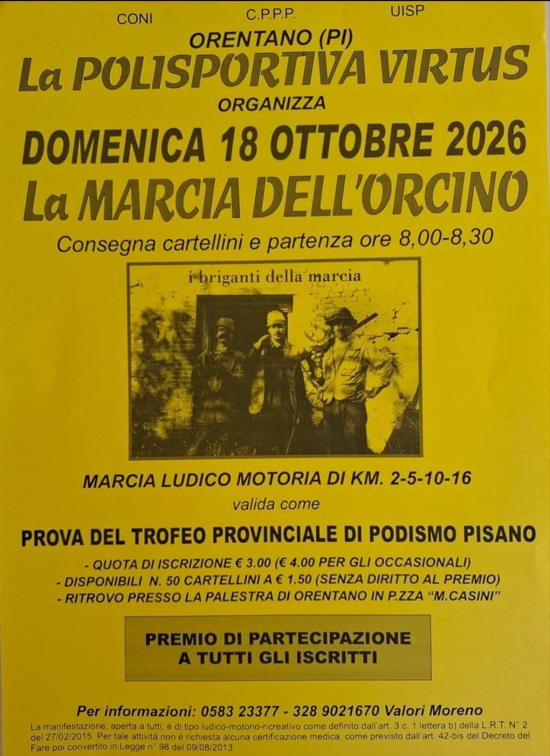 Marcia dell'Orcino 2026 a Orentano: percorsi, orari e iscrizioni