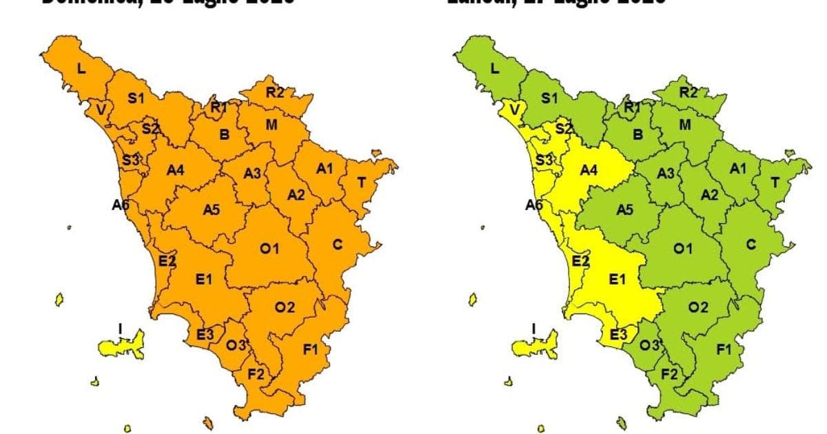 Allerta meteo gialla in Toscana per lunedì