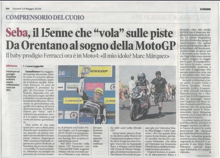 Sebastian Ferrucci, il 15enne di Orentano che sogna la MotoGP