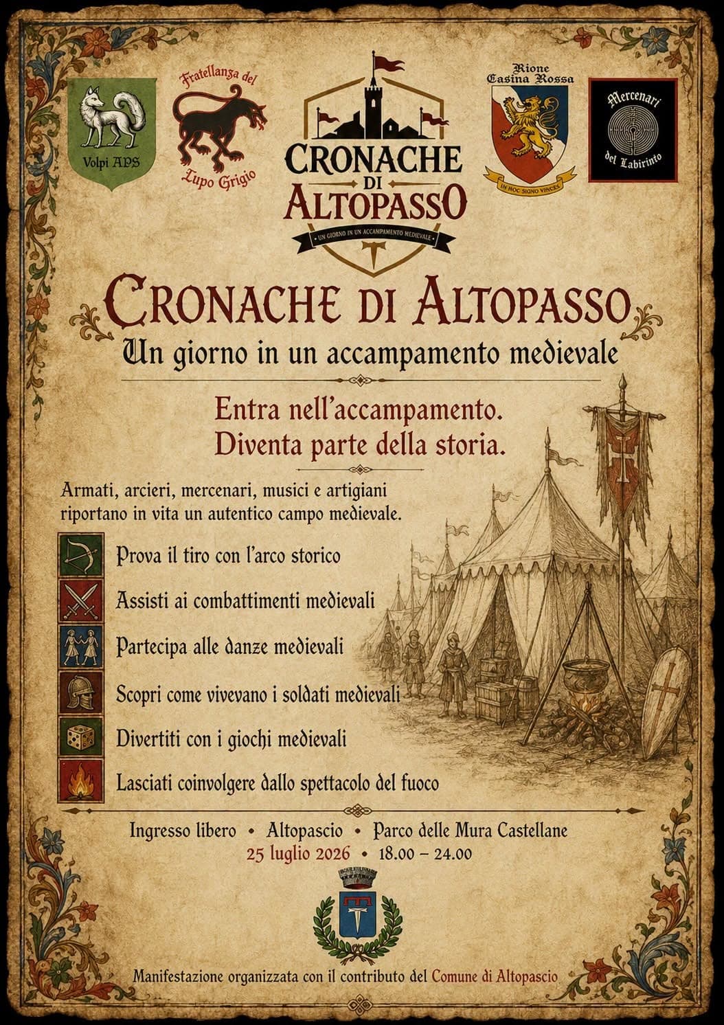 Cronache di Altopasso: accampamento medievale per famiglie il 25 luglio
