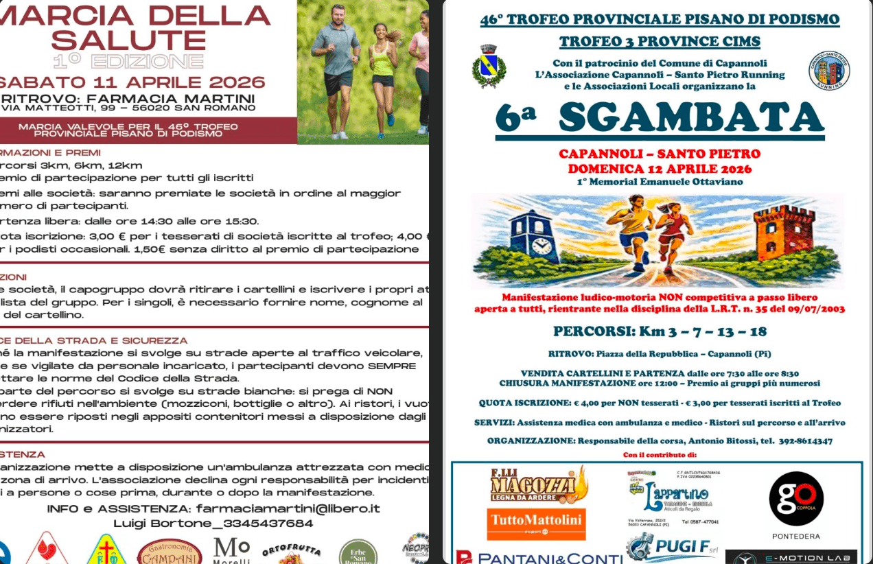 Weekend di corsa per la Podistica Castelfranchese: doppio appuntamento l’11 e 12 aprile